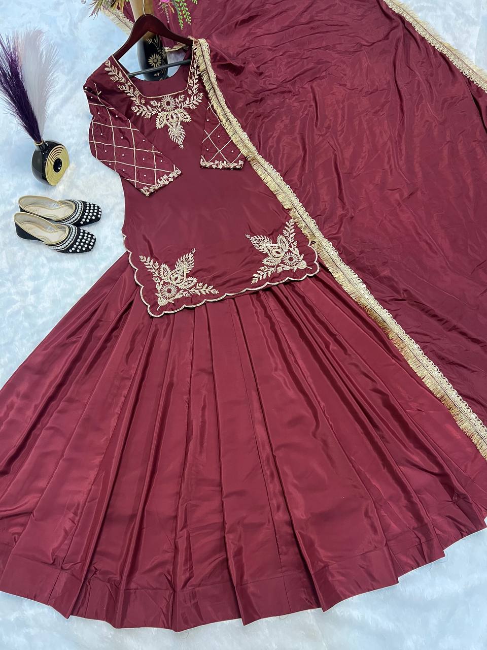 Deep Maroon Heritage Flared Silhouette